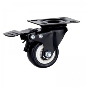 PVC Wheel 1.5/2/2.5 လက်မ Double Bearing Glod Diamond Series ဖြင့် ဘရိတ်ပါရှိသော Universal Flat Black Casters