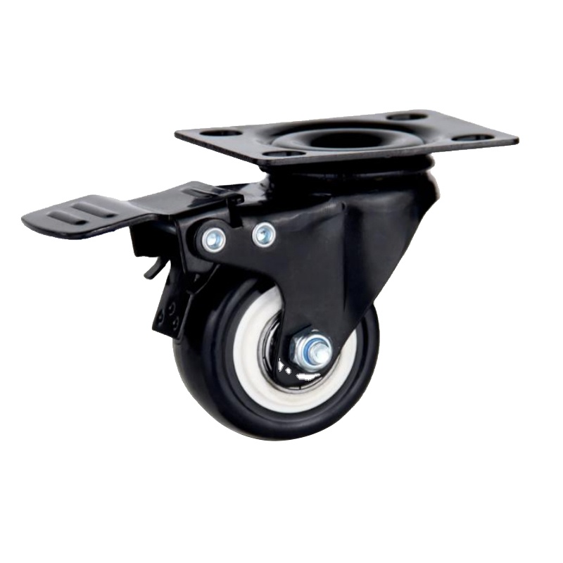 Univerzalna ravna črna kolesca z zavoro, vroče prodajano s PVC kolesom 1,5/2/2,5 palca z dvojnim ležajem Glod Diamond Series Predstavljena slika
