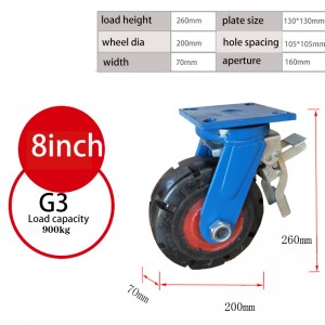 Seria G3 6/8/10/12 inç Gome standarde e zezë industriale 1000 kg Kapaciteti i ngarkesës Rrota fikse rrota