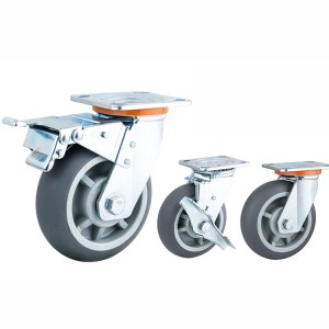 Hoë kwaliteit draaibare 4/5/6/8 duim industriële wielwiel met rem Swaardiens-handvragmotor TPR-wielwieltrollie Wielwiel