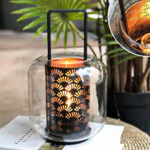 QRF Hot Selling Unique Design Iron Lantern With Glass Cover