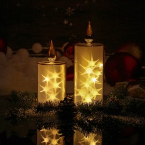 КРФ врућа божићна ЛЕД лампа у облику свеће са светлуцавим звездастим узорком, врхунски божићни дизајн и ЛЕД свеће на батерије