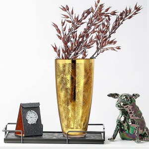 QRF Hot Selling Unique Design Golden Glass Vase