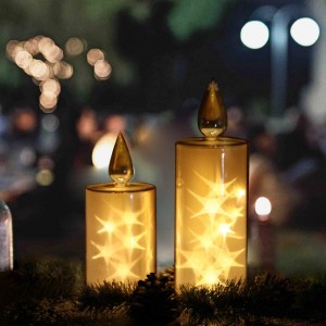 Різдвяна світлодіодна лампа QRF, що продається, у формі свічки з візерунком мерехтливої ​​зірки, чудовим різдвяним дизайном і світлодіодними свічками на батарейках