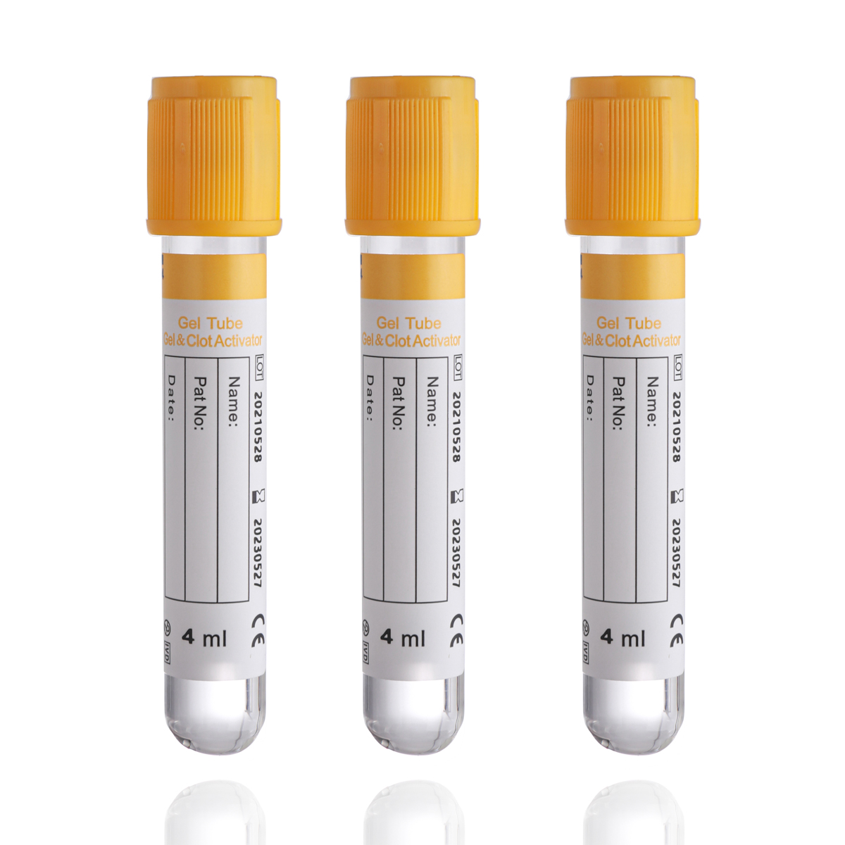 Yellow top disposable vacuum gel and clot activator blood collection tube