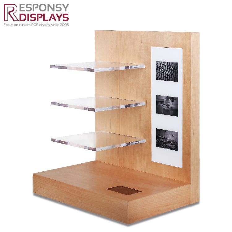 Counter Wood Sunglasses Display Rack With Logo And Tiers Featured Image