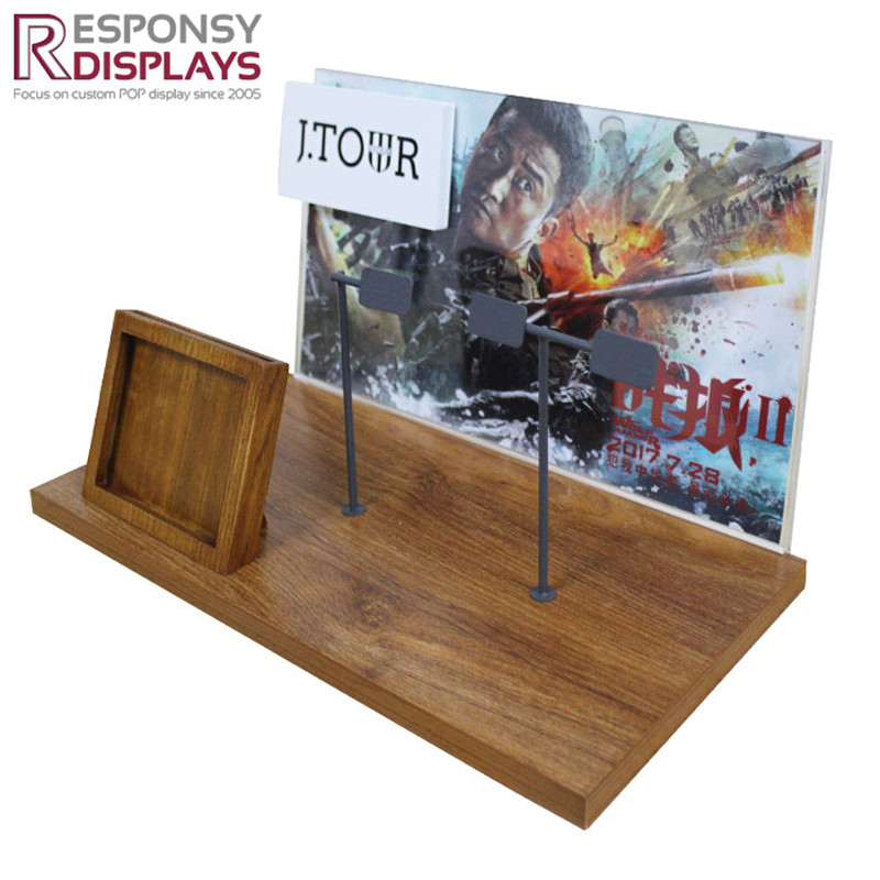Creat Top Wood Watch Case Wristwatch Display Rack With Poster