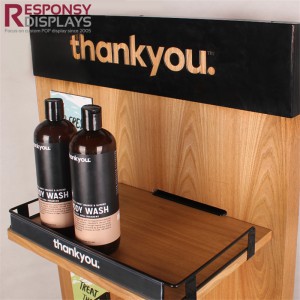 Custom Floor Wood Hand Cream Shampoo Make Up Display Shelves
