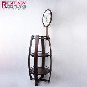Wooden Floor Whiskey Display Stand For Shops