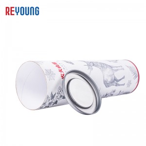 Customized Food Grade Paper Tube – CMKY Printing Cylinder Box Cannisters For Tea Coffee Candy Packaging With Metal Lid – Reyoung