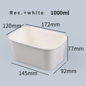 1000ml White Rectangle Chotsani Zotengera Msuzi Eco Friendly China Disposable Bowl Food Paper Box Supplier