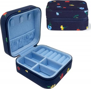 Small Travel Jewelry Case, Navy Floral Jewelry Box