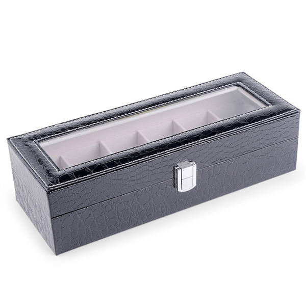 Мъжка кожена кутия за бижута с 6 слота, кутия за съхранение, дисплей, представено изображение