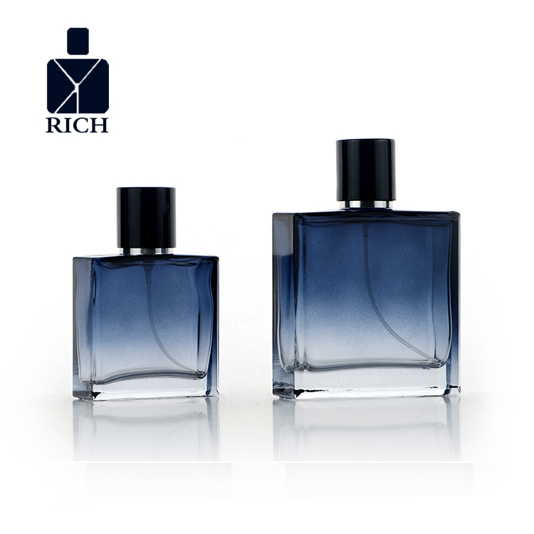 China 50ml 100ml Gradient Blue Premium Square Glass Perfume Bottle factory  and suppliers