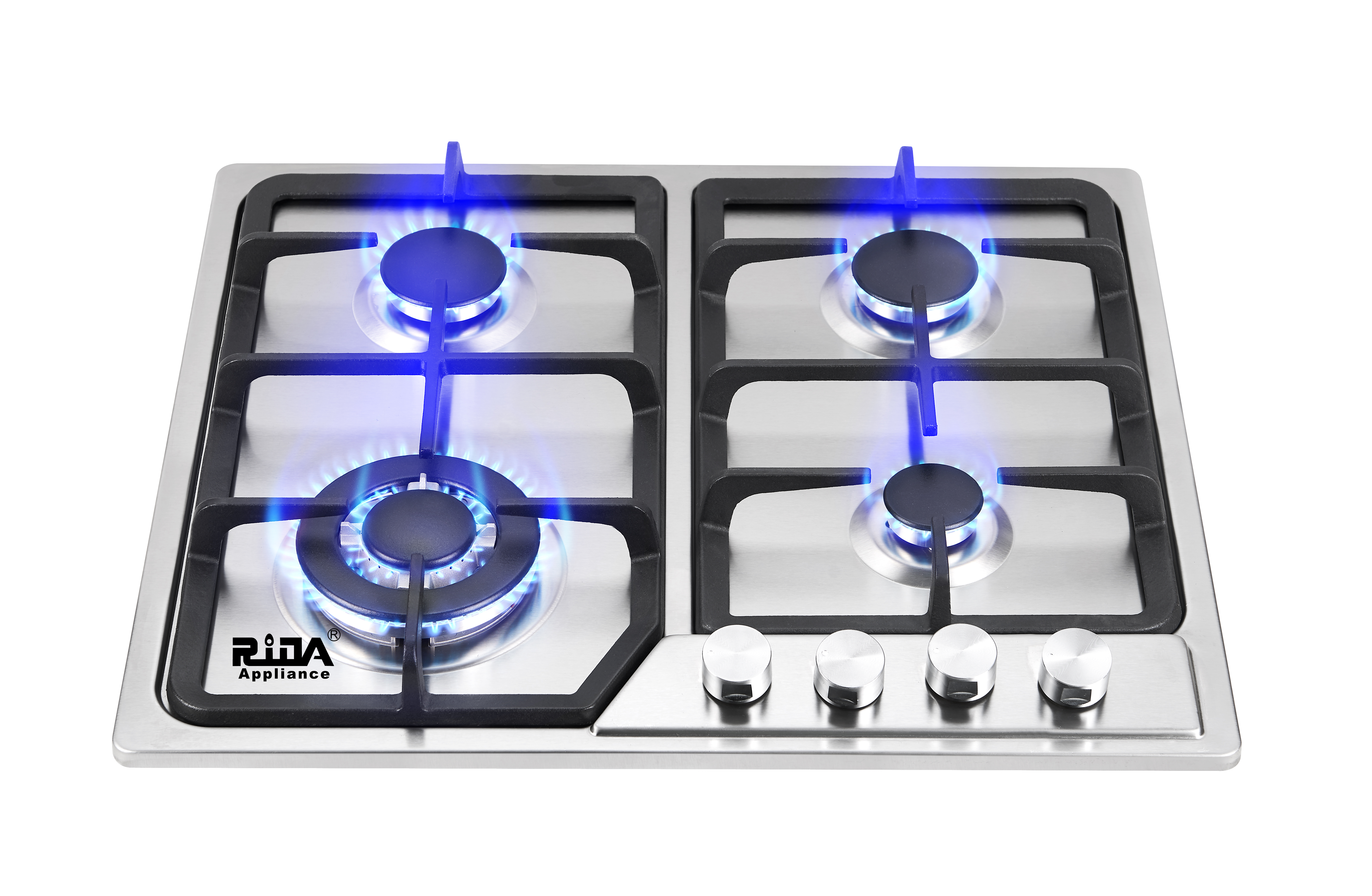Panell d'acer inoxidable 4 cremadors Sabaf Suport de paella de ferro colat Electrodomèstic de cuina placa de gas incorporada RDX-GHS022