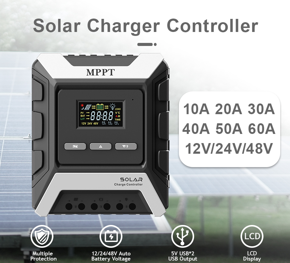 Risin 10A 20A 30A 40A 50A 60A MPPT Solar Charge Controller 12V 24V 48V ການປັບອັດຕະໂນມັດໃນລະບົບ Photovoltaic