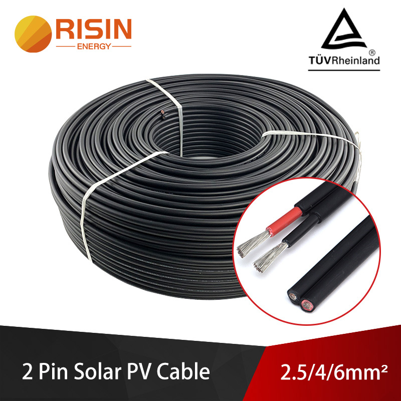 2X4mm 2X6mm Twin Core Solar PV-kabel TUV-godkendt PV1-F fleksible dobbeltledninger brugt i vedvarende energisystem