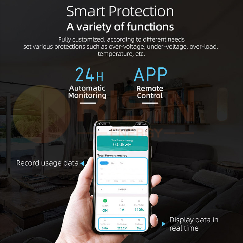 Wifi Smart Merering MCB Switch Автоматические выключатели 2P 1P + N Защита от перенапряжения Промышленный пульт дистанционного управления и голосовое управление Повторное включение Alexa Google Home