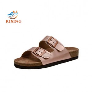 Cow Suede Leather Flat Sandals, 2-Strap Adjustable Buckle