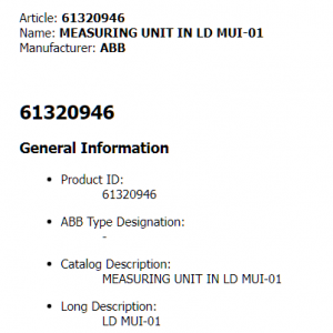 ABB LD MUI-01 61320946C পরিমাপ ইউনিট
