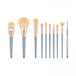 Blue Handle Gold Ferrule Makeup Brush Set with Fan Brush