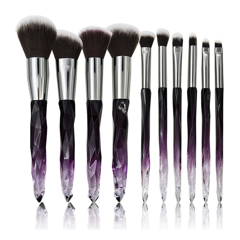 10pcs Purple Crystal Diamond Handle Makeup Brush Customized