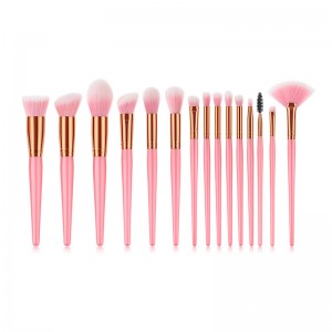 15pcs Pink Makeup Brush Set with Fan Brush