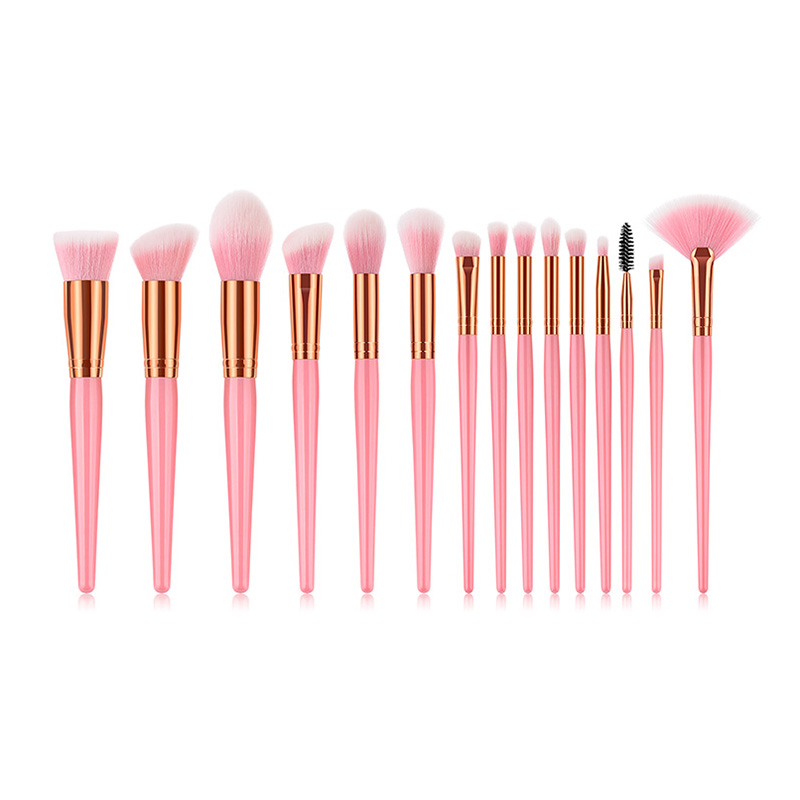 15pcs Pink Makeup Brush Set with Fan Brush