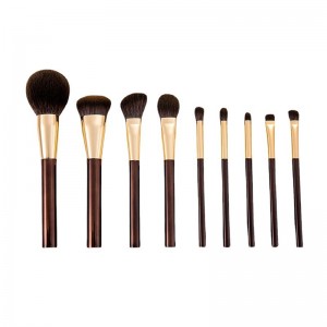 Makeup Brush Set with Dark Brown Hair and Brown Handle