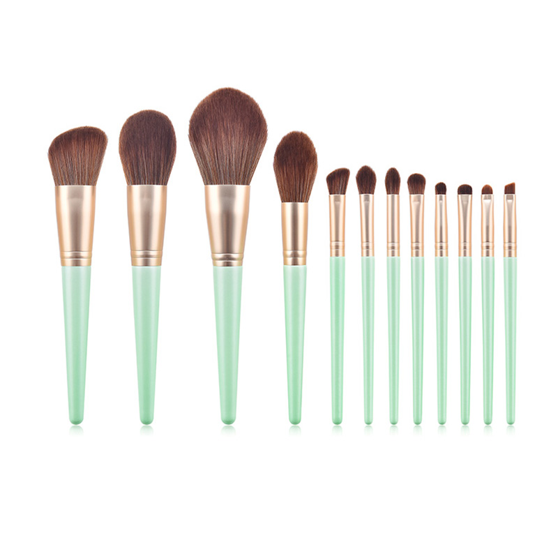 Customized 12pcs Cosmetics Brush Set with Green Handle