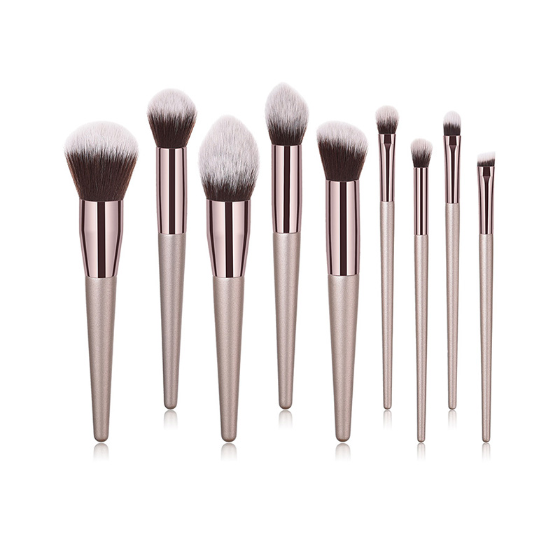 9pcs Soft Synthetic Hair Champagne Color Makeup Brush Set Picture 2