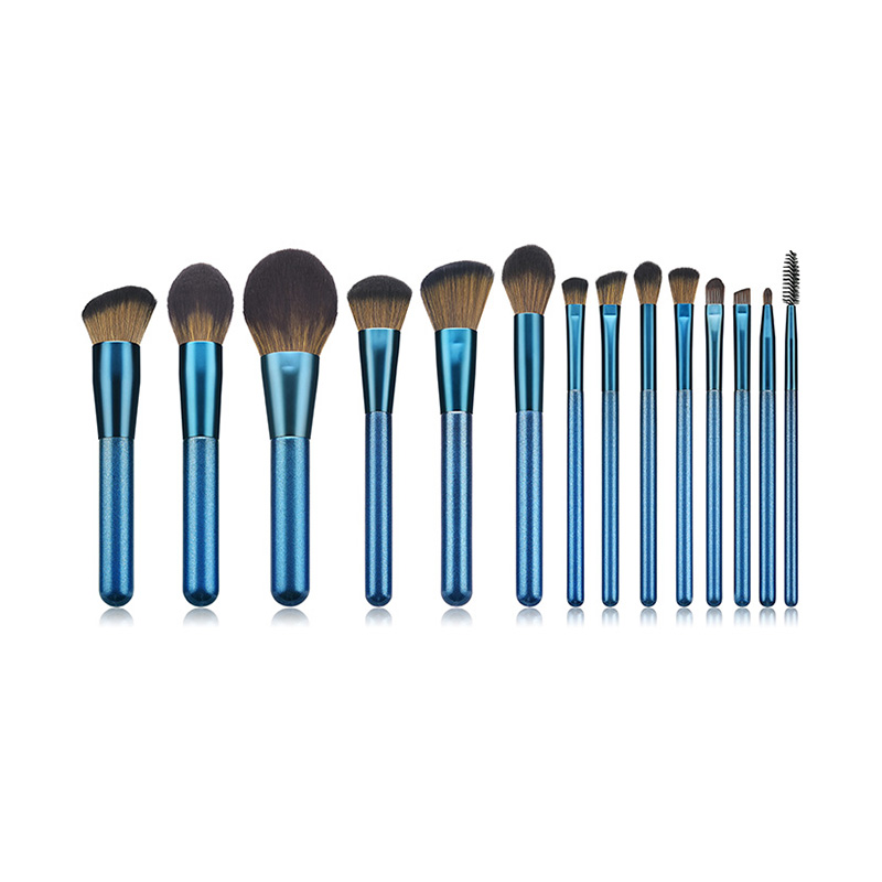OEM Private Label Blue Handle 14pcs Cosmetics Brush Set Picture 2