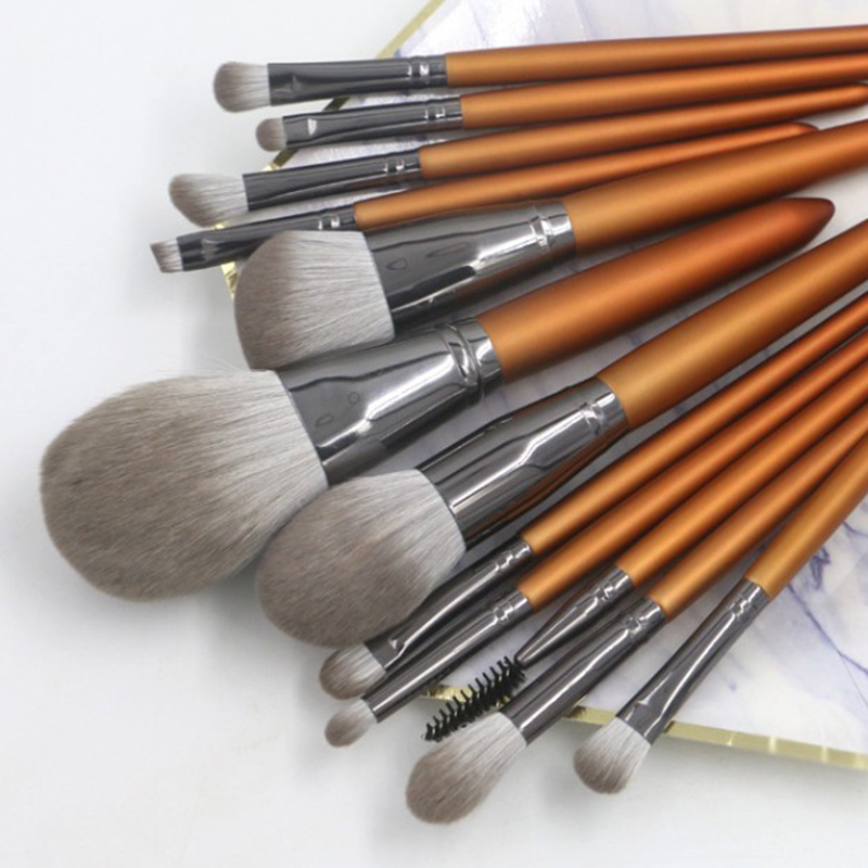 OEM 12pcs Brown Makeup Brush Set with High Quality Synthetic Hair