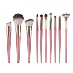 Private Label 10pcs Wood Handle Makeup Brush Set Pink Color