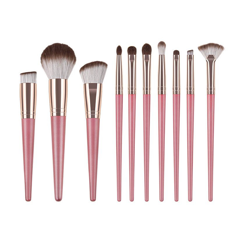 Private Label 10pcs Wood Handle Makeup Brush Set Pink Color