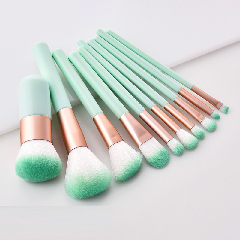 Vegan 10pcs Mint Green Cosmetics Brush Set with Kabuki Brush Set