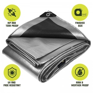 Tarps Heavy Duty 8 Mil Tarp Cover, Waterproof, UV Resistant, Rip and Tear Proof, Poly Tarpaulin with Reinforced Edges for Roof, Camping, Patio, Pool , Boat (Silver/Black 8′ X 10′)