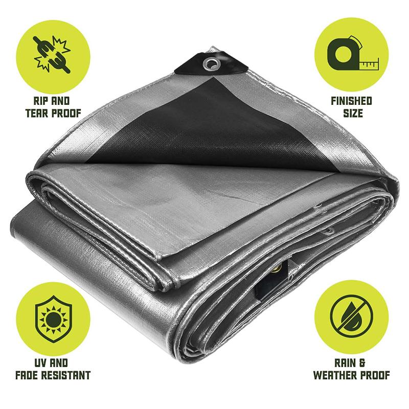 Tarps Heavy Duty 8 Mil Tarp Cover, Waterproof, UV Resistant, Rip and Tear Proof, Poly Tarpaulin with Reinforced Edges for Roof, Camping, Patio, Pool , Boat (Silver/Black 8′ X 10′) Featured Image