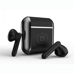 Earbuds nirkabel kulit PU, Bluetooth Earbuds Toel Control