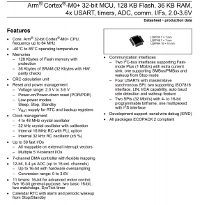 STM32G070CBT6 Mainstream Value line, MCU Arm Cortex-M0+ z 128 KB pamięci Flash, 36 KB RAM, procesor 64 MHz, 4x USART, timery, ADC, comm.I/F, 2-3,6 V