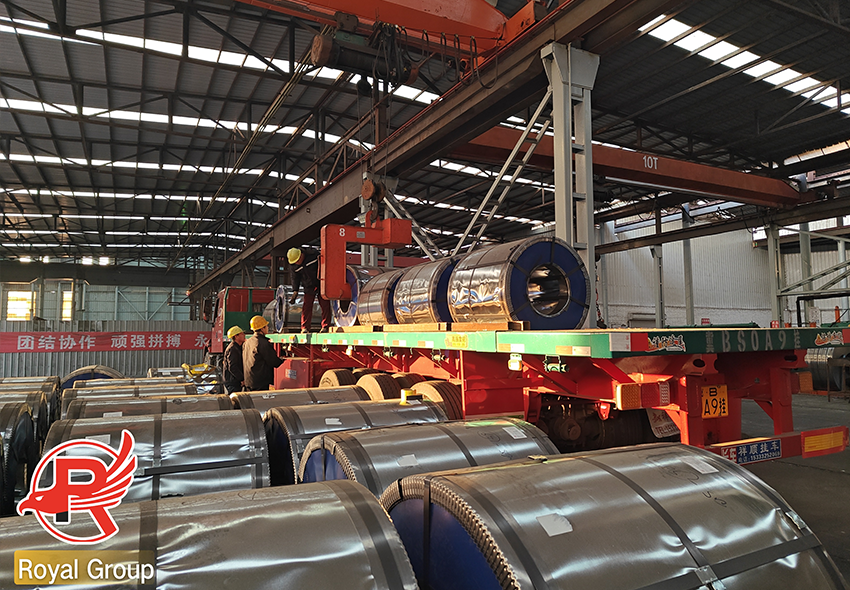 Tianjin Royal Steel සමූහයේ ගැල්වනයිස් වානේ දඟර බෙදා හැරීම සහ ඇසුරුම් පූර්වාරක්ෂාවන්