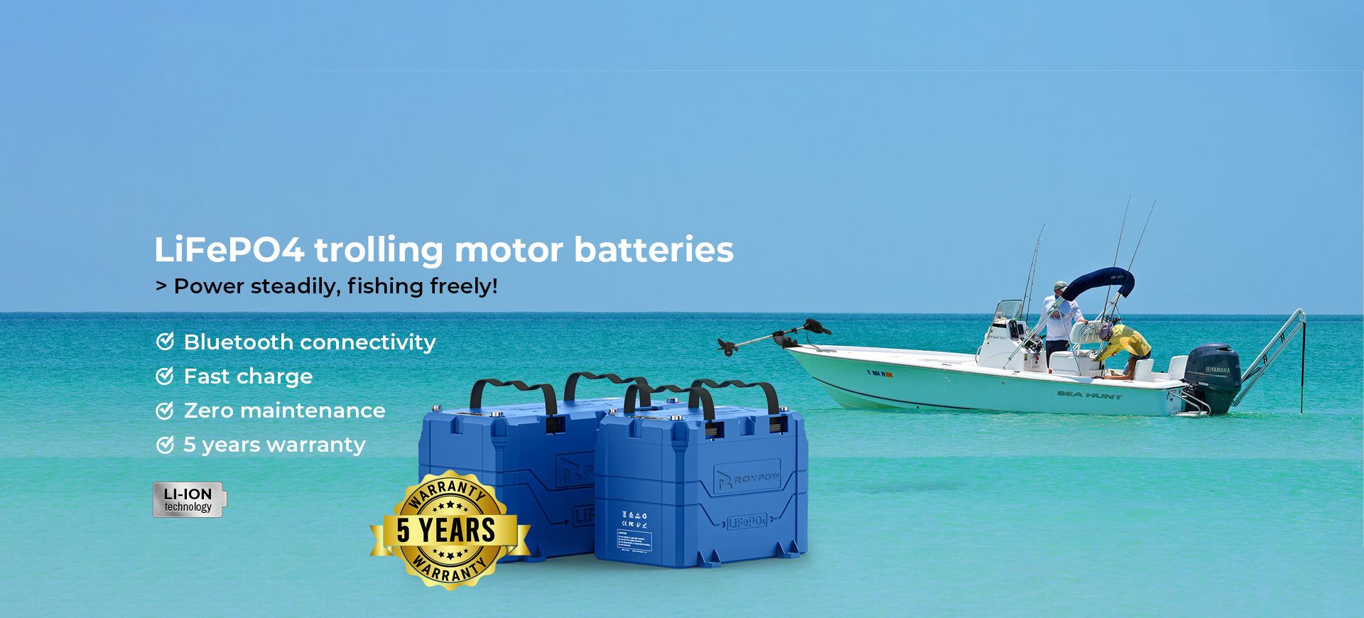 Batteries LiFePO4 pour moteurs de pêche à la traîne