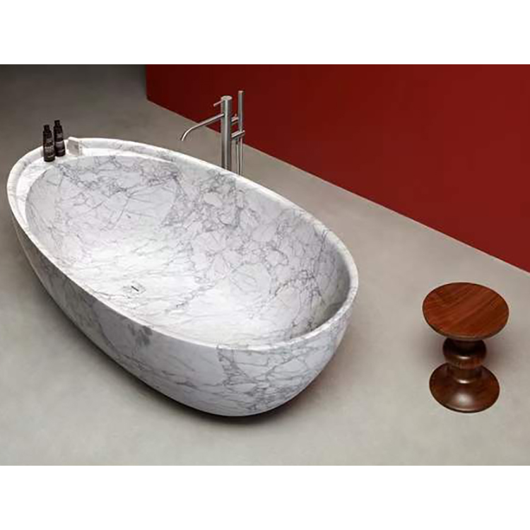 Bak mandi batu marmer anu diukir alami pikeun pancuran
