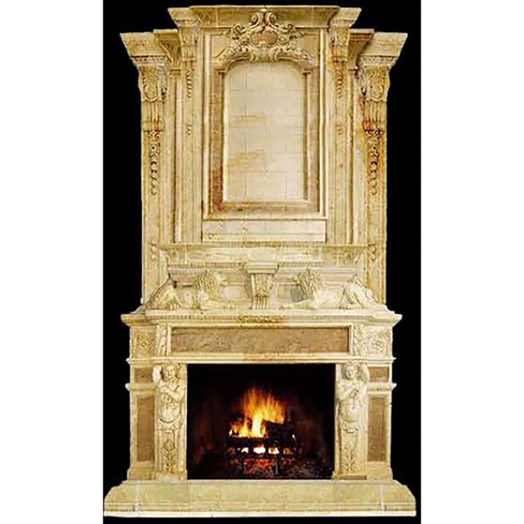 Antique large carved stone marble fireplace mantel shelf for sale