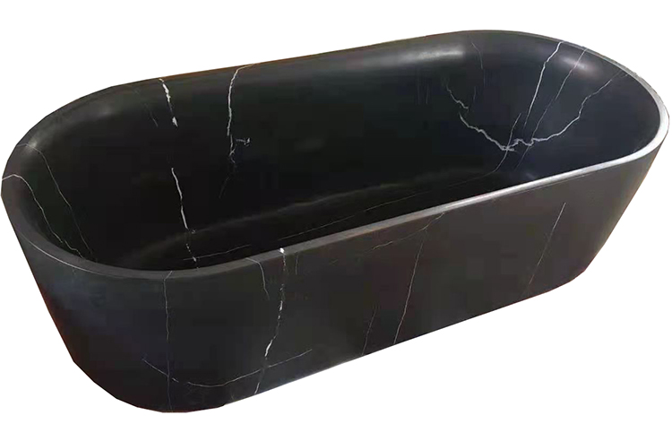 Large bathroom walk-in tub black natural marble stone bathtub for adult