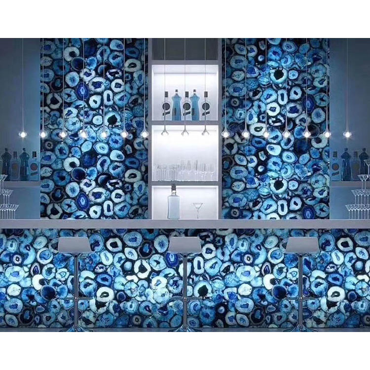 Interior decorating batu semi mulia gemstone biru agate marmer slab