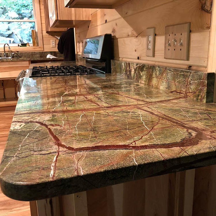 Naturlige brune årer regnskovsgrøn marmor til køkkenbordplade