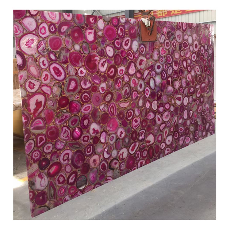 Panel batu tembus pink agate slab marmer pikeun desain interior