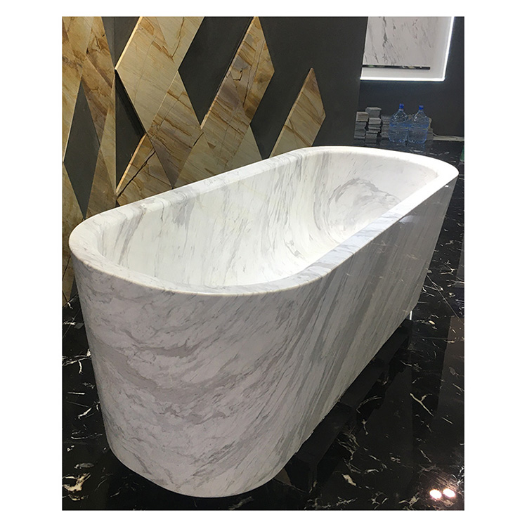 Brugerdefineret naturligt udskåret fritstående marmorsten badekar til brusebad
