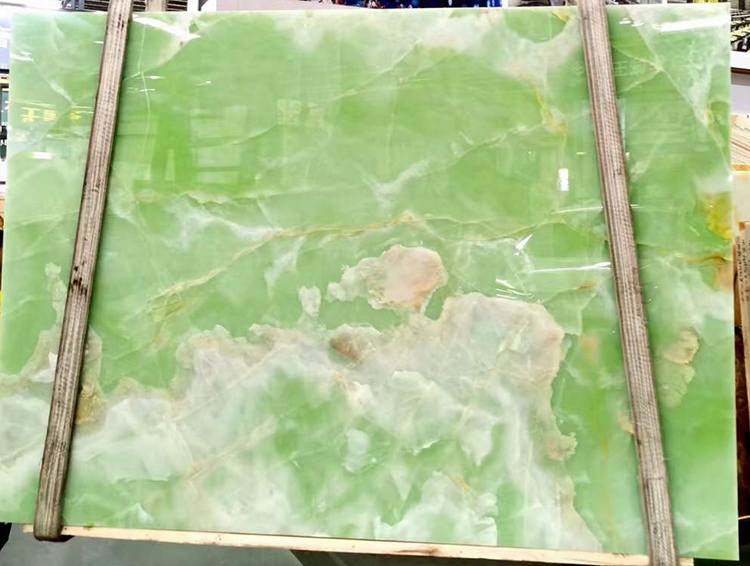 Natuerlike appelgriene jade onyx marmeren stiennen plaat foar muorrenfliertegels